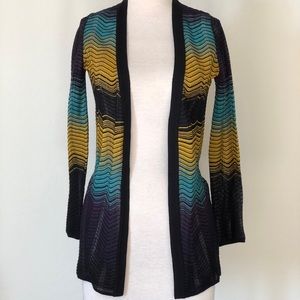 Missoni cardigan black mustard yellow turquoise purple knitted
Chevron striped